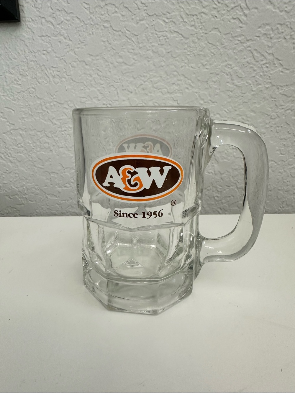 Vintage A&W Logo Heavy Glass A&W Root Beer Mug 4.5” Tall-French & English